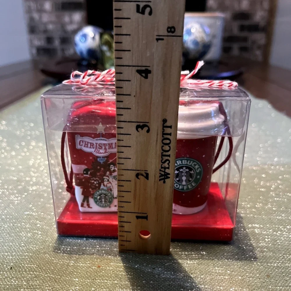 Starbucks 2007 Christmas Blend Coffee Ornament Set Of 2 Red Coffee Cup & Bag~New